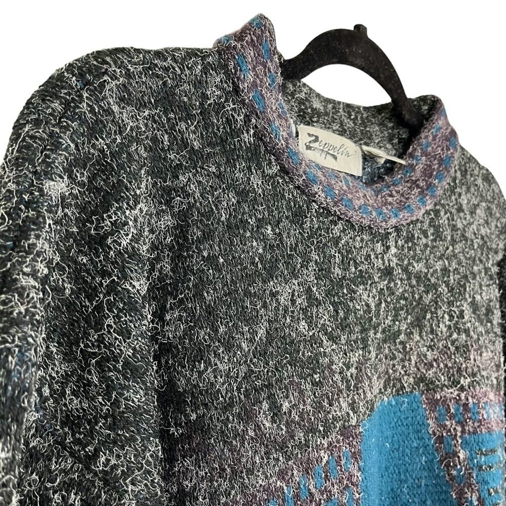 ZEPPELIN Vintage Blue & Charcoal Gray Pullover Long Sleeve Sweater Chunky Knit M - Picture 8 of 16